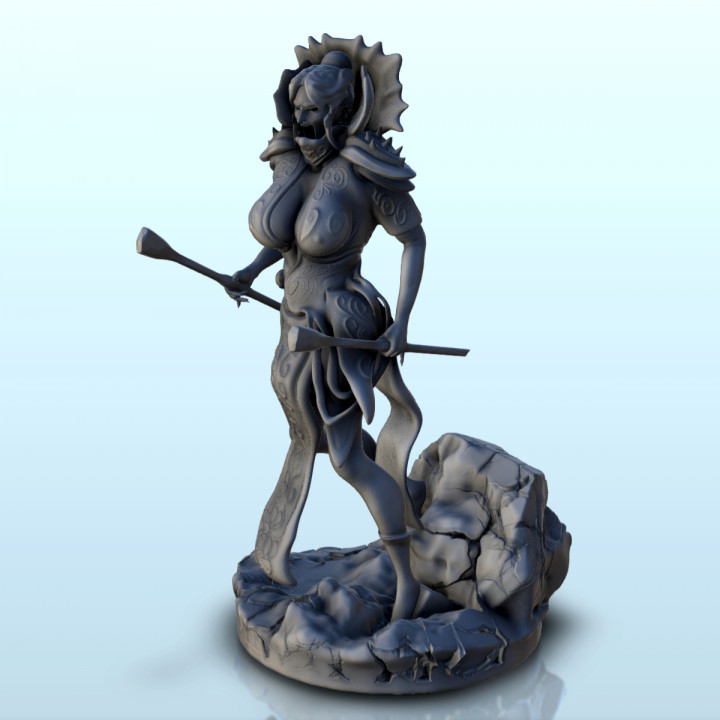 Warrior woman with double weapons and long oriental dress (16) - Medieval Fantasy Magic Feudal Old Archaic Saga 28mm 15mm image