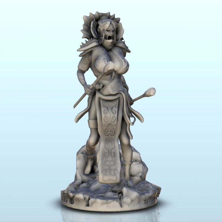 Warrior woman with double weapons and long oriental dress (16) - Medieval Fantasy Magic Feudal Old Archaic Saga 28mm 15mm image