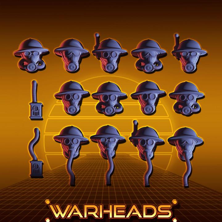 British Helmets Heads in Gasmasks! Alternative WW1-2 heads! (13 heads) image