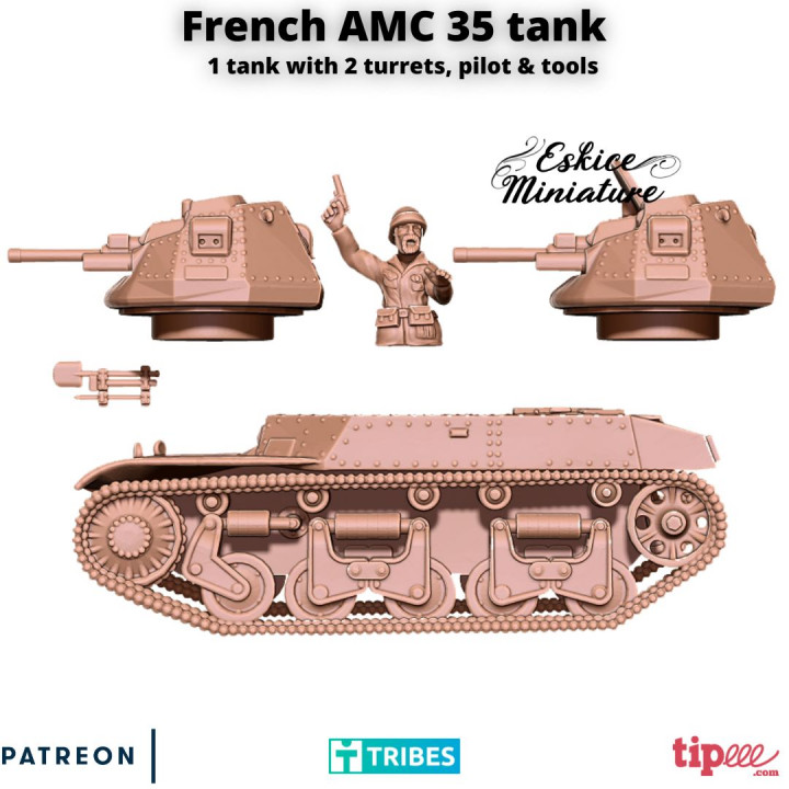 3D Printable French AMC 35 Tank with pilot - 28mm by Eskice Miniature ...