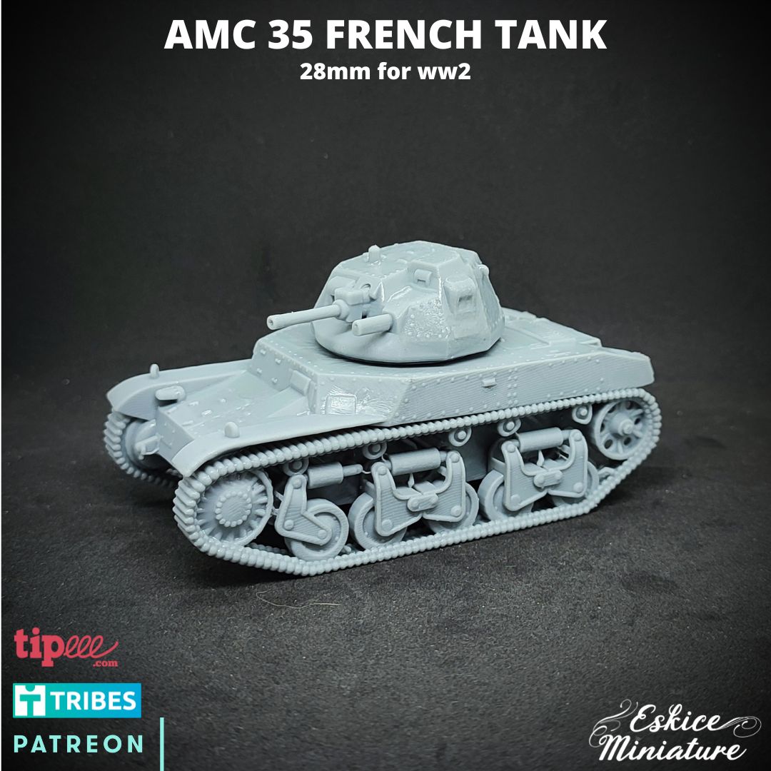 3D Printable French AMC 35 Tank with pilot - 28mm by Eskice Miniature ...