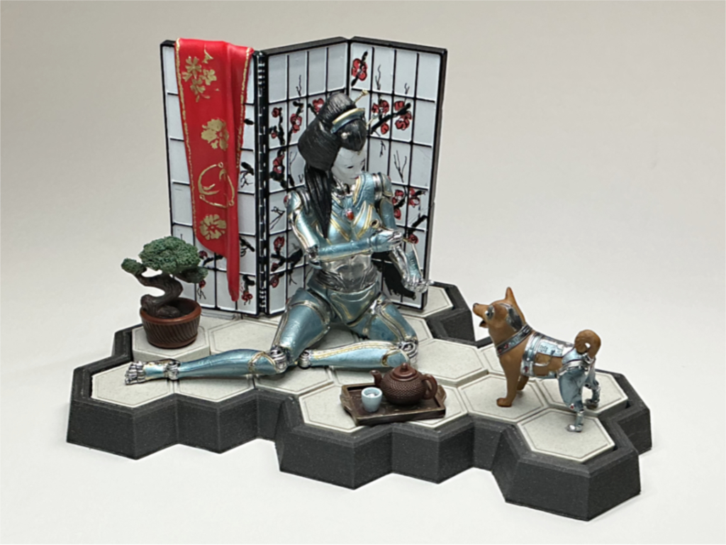 3D Printable H1N4, The Cyborg Geisha | Diorama (pre-supported!) by