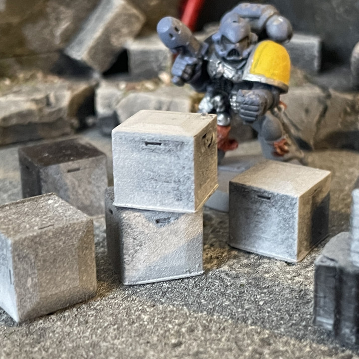 Shipping Crate Cube - Stackable Scatter Terrain for Warhammer 40K, Infinity, One Page Rules - Grim Dark Future, Necromunda. image