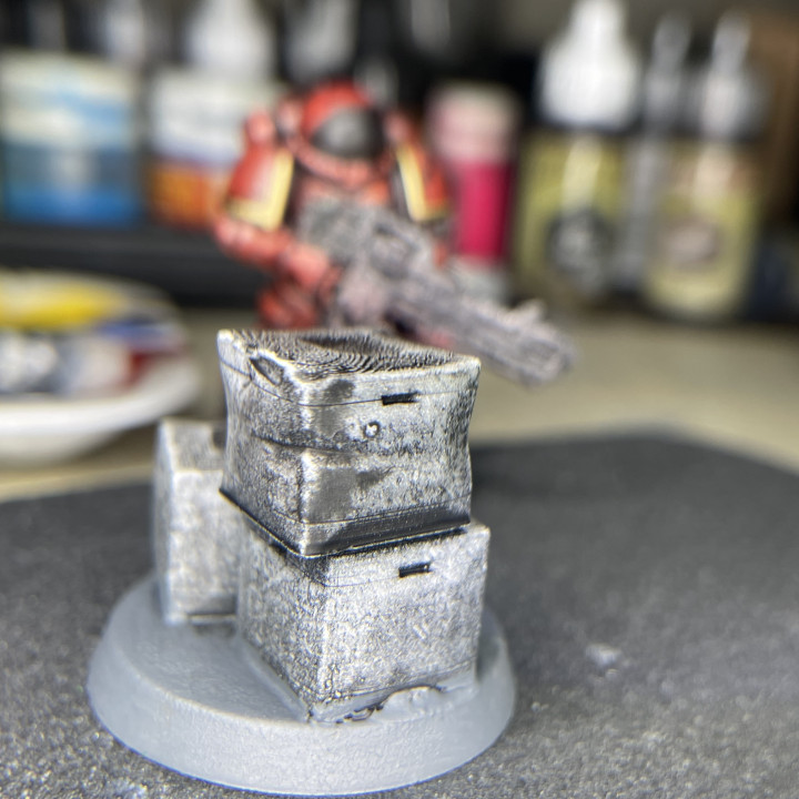 Shipping Crate Cube - Damaged - Stackable Scatter Terrain for Warhammer 40K, Infinity, One Page Rules - Grim Dark Future, Necromunda. image