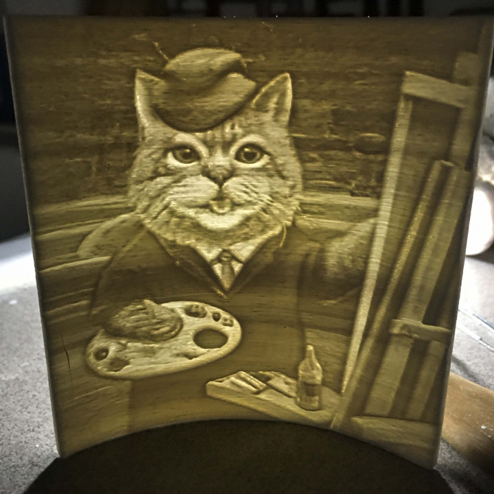 Lithophane of a Painting of a Cat Painter image