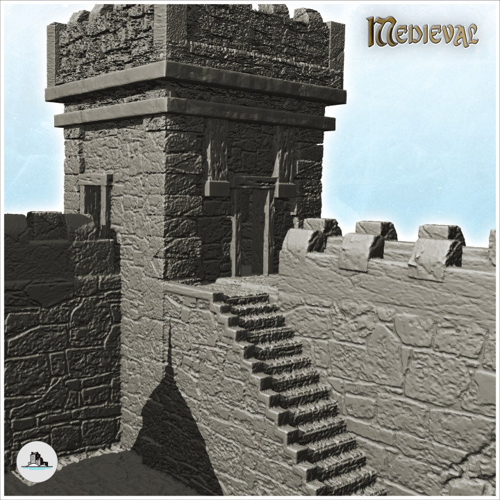 3D Printable Large damaged castle with triple crenellated