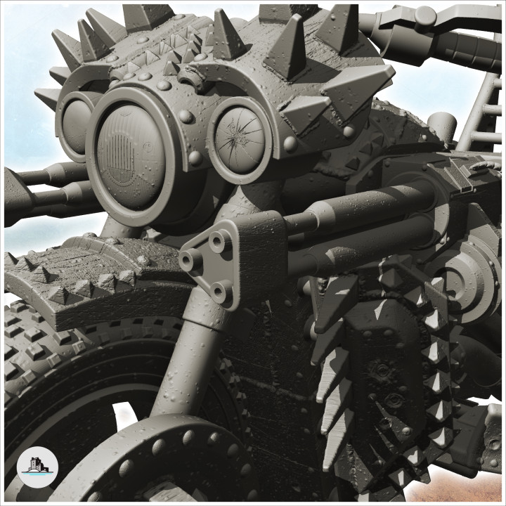 Post-apo motorbike with front spikes and double machine gun (4) - Future Sci-Fi SF Post apocalyptic Tabletop Scifi