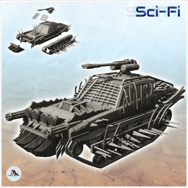 Post-apo tracked vehicle with triple weapons and improvised window guards (11) - Future Sci-Fi SF Post apocalyptic Tabletop Scifi image