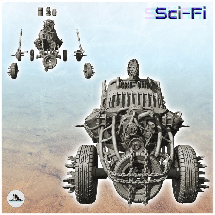 Post-apo four-wheeled light car with turreted weapon (12) - Future Sci-Fi SF Post apocalyptic Tabletop Scifi image