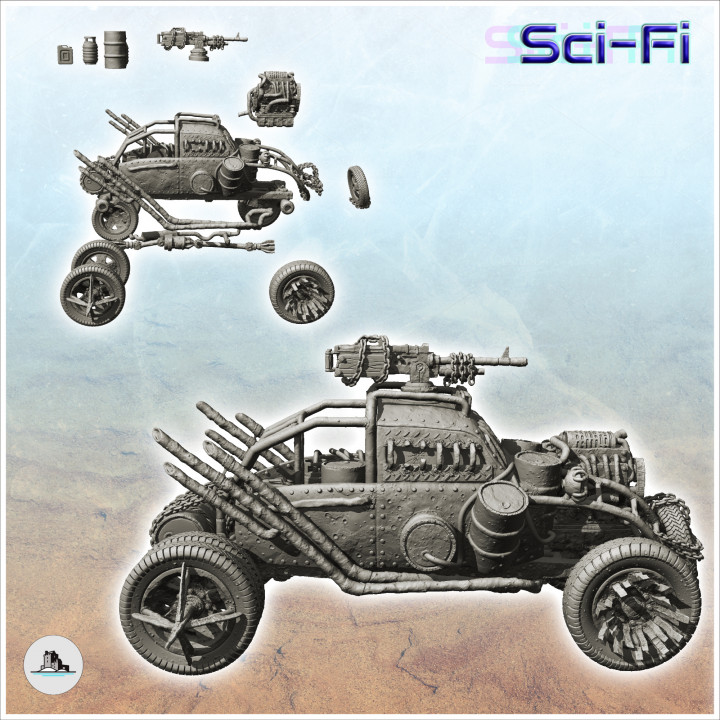 Post-apo four-wheeled light car with turreted weapon (12) - Future Sci-Fi SF Post apocalyptic Tabletop Scifi image