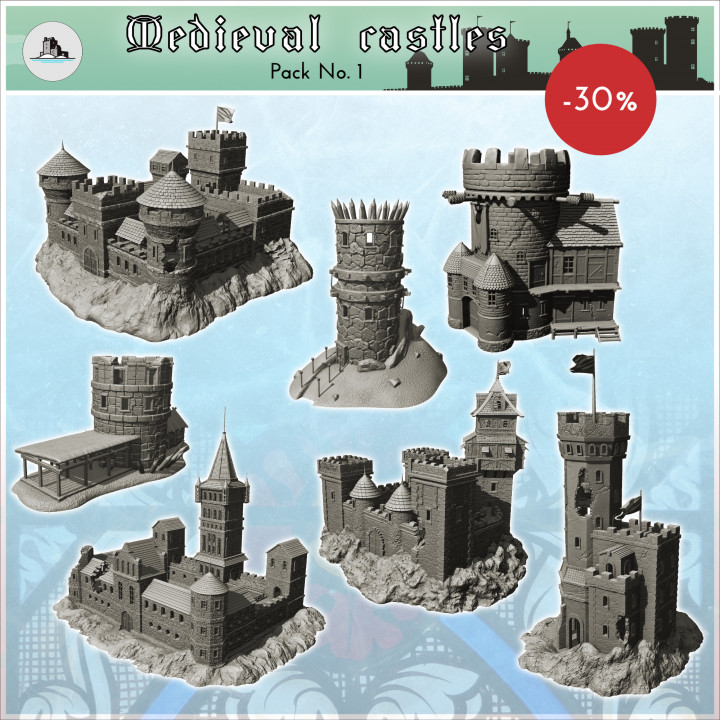 Medieval castles pack No. 1 - Medieval Gothic Feudal Old Archaic Saga 28mm 15mm image