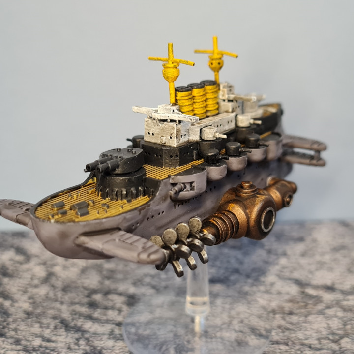 Steampunk flying predreadnought battleship image