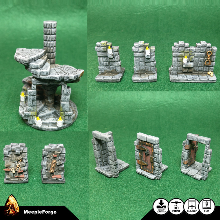 Stairs Down, Doors and Blocked Passageway for use with HeroQuest image