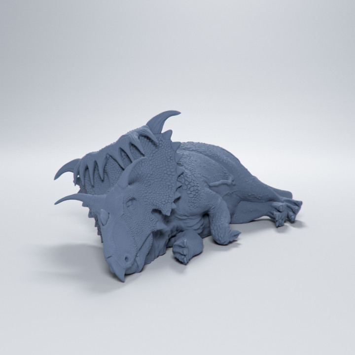 Kosmoceratops sleeping 1-35 scale pre-supported dinosaur