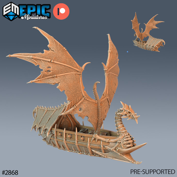 Dragon Bone Pirate Ship / Undead Corsair Sailing / Skeleton Ocean War Boat / Sea Warship image
