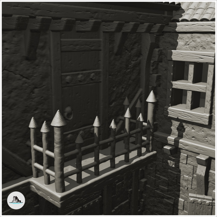 Large medieval house with spiked balcony and multiple floors (2) - Medieval Gothic Feudal Old Archaic Saga 28mm 15mm image