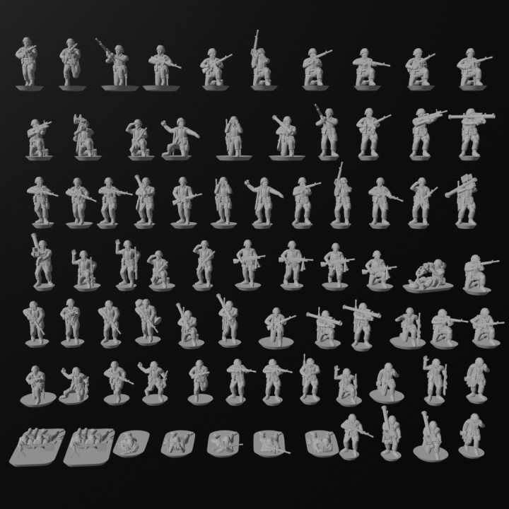 3D Printable 10/15mm US Infantry Company (1980s) with M16s 3D Printable 10/15mm US Infantry Company (1980s) with M16s