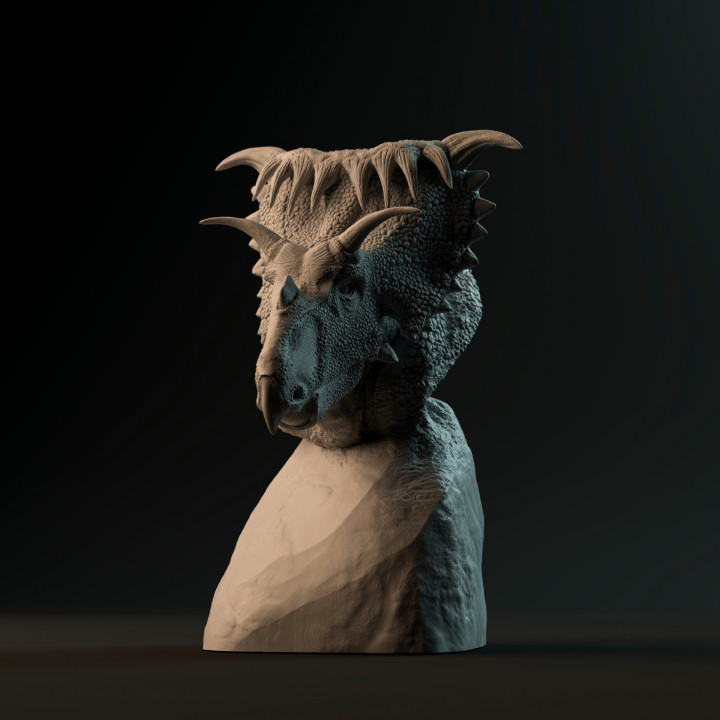 Kosmoceratops bust - pre-supported dinosaur head image