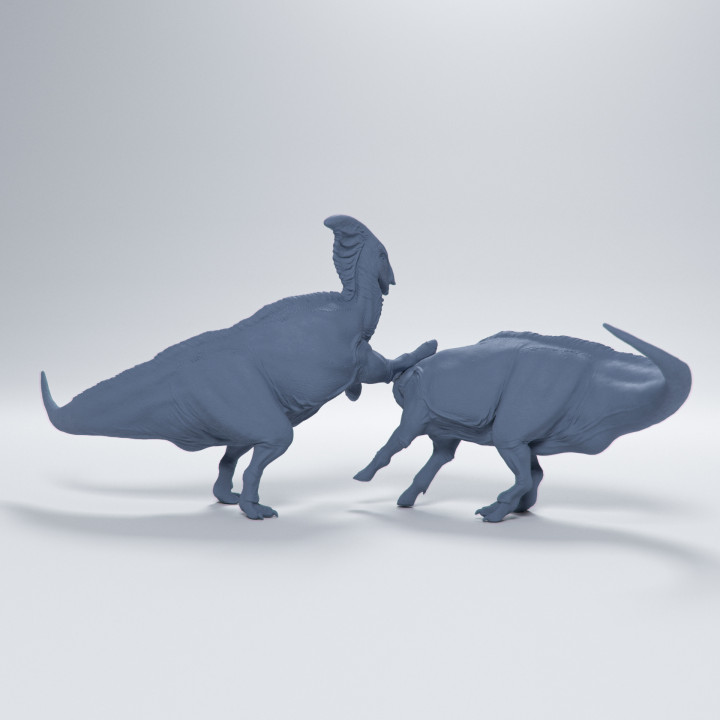 Charonosaurus fight 1-35 scale pre-supported dinosaur image