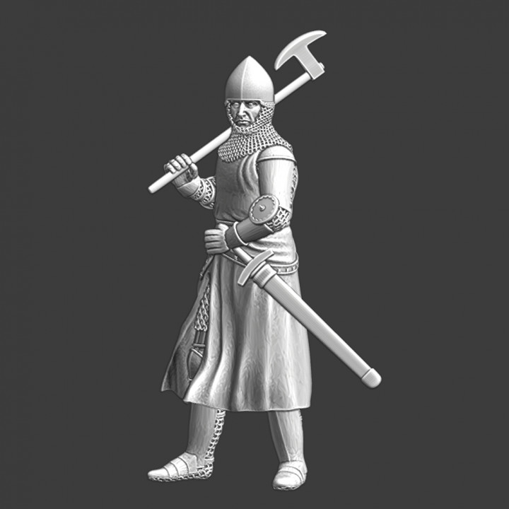 Medieval knight with axe on shoulder