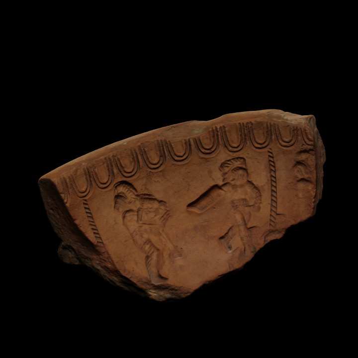 Fragment of a bowl depicting fighting gladiators image