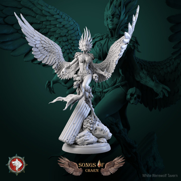 Harpy queen 32mm and 75mm pre-supported + dnd 5e stats block image