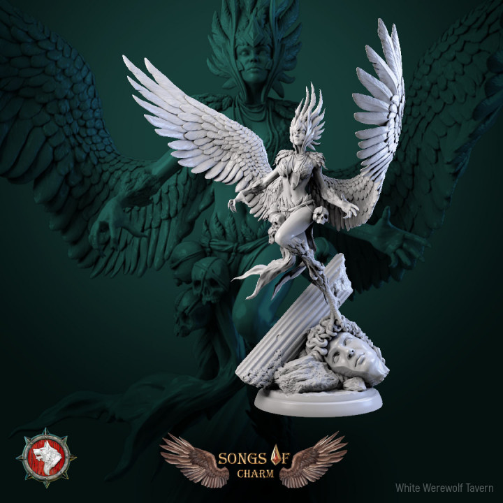 Harpy queen 32mm and 75mm pre-supported + dnd 5e stats block image