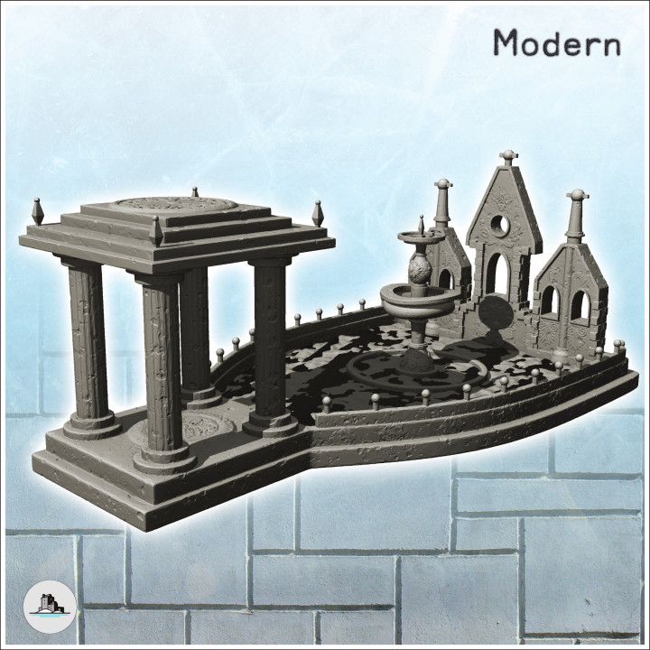 Traditional fountain with columns and large basin (11) - Modern WW2 WW1 World War Diaroma Wargaming RPG image