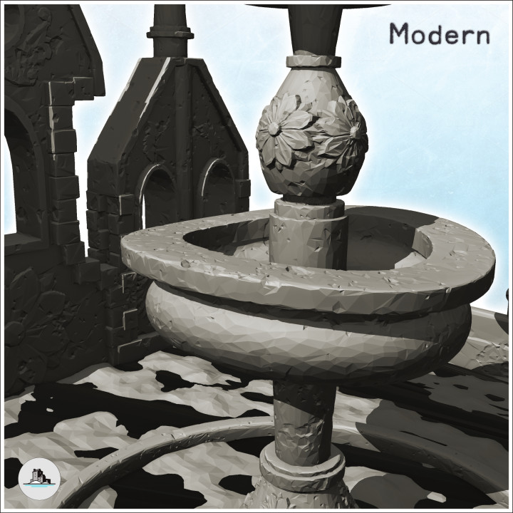 Traditional fountain with columns and large basin (11) - Modern WW2 WW1 World War Diaroma Wargaming RPG image