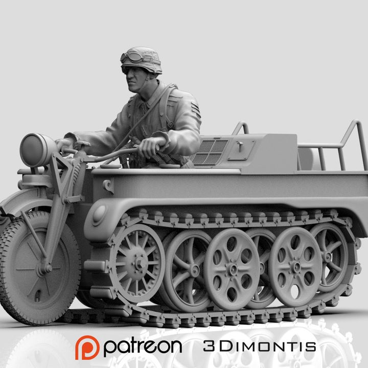 3D Printable German soldier driver kettenkrad SdKfz 2 by