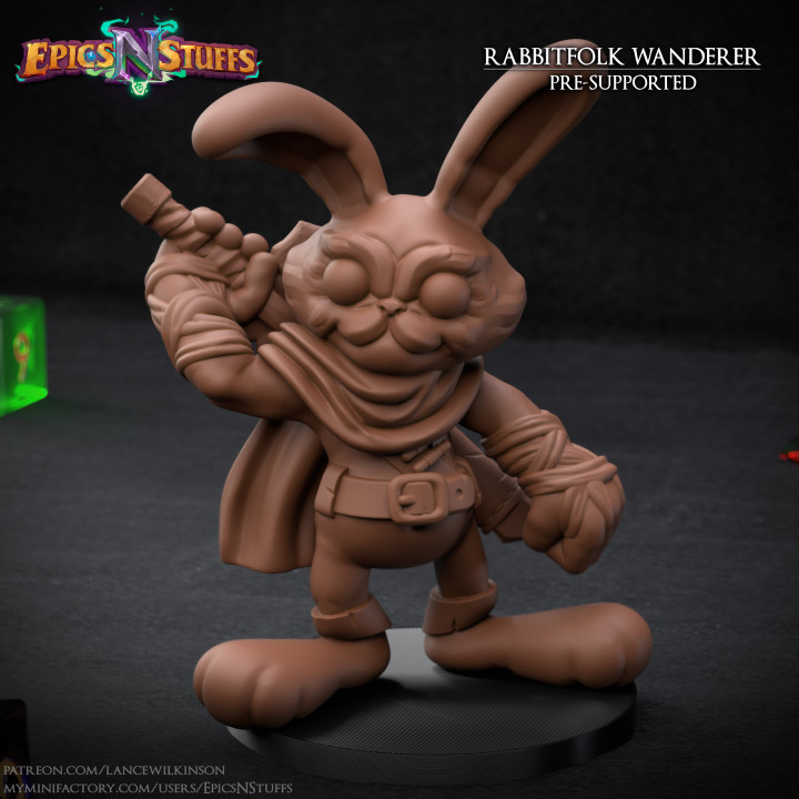 Rabbitfolk Wanderer Miniature, Pre-Supported