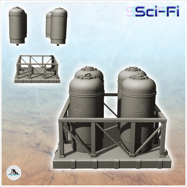 Cryogenic storage platform with four silos (21) - Future Sci-Fi SF Post apocalyptic Tabletop Scifi image