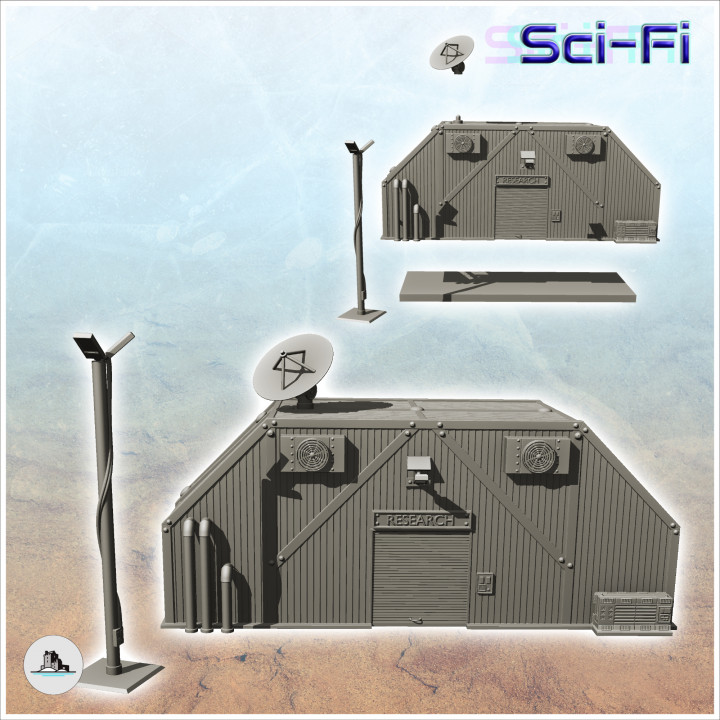 Futuristic command post with antenna and lamp post (24) - Future Sci-Fi SF Post apocalyptic Tabletop Scifi image
