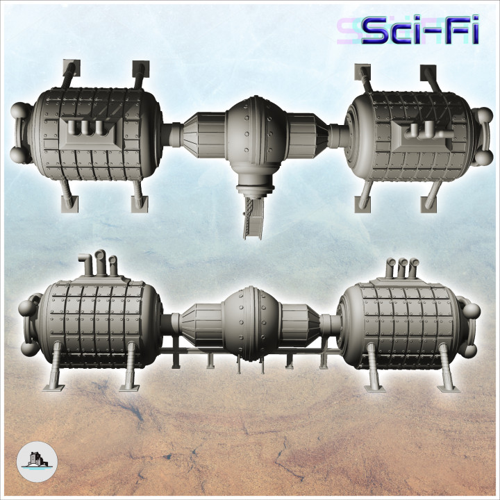 Futuristic base module with pipes and access stairs (26) - Future Sci-Fi SF Post apocalyptic Tabletop Scifi image