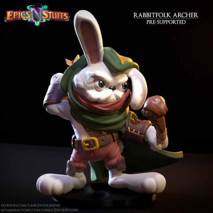 Rabbitfolk Archer Miniature, Pre-Supported image