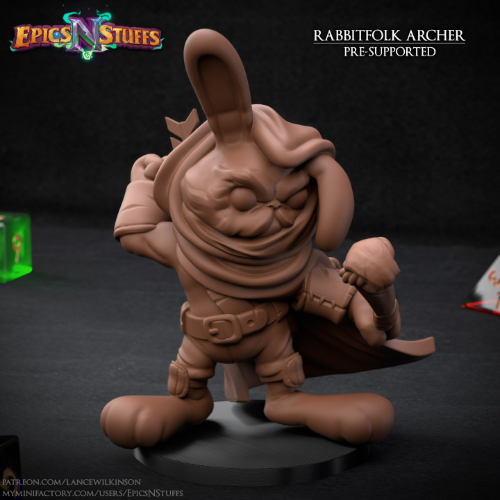 Rabbitfolk Archer Miniature, Pre-Supported image