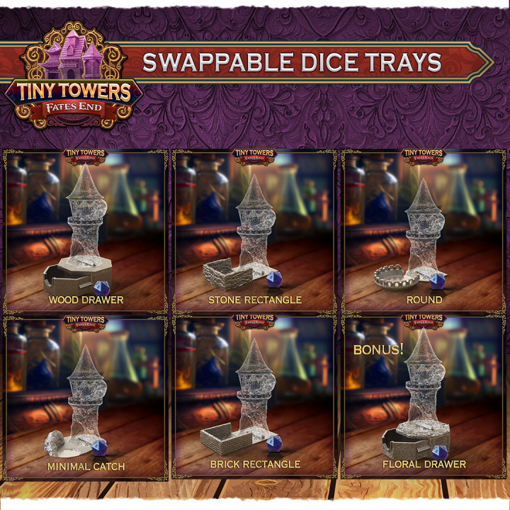 TinyTowers Dice Tower Swappable Trays - SUPPORT FREE! image