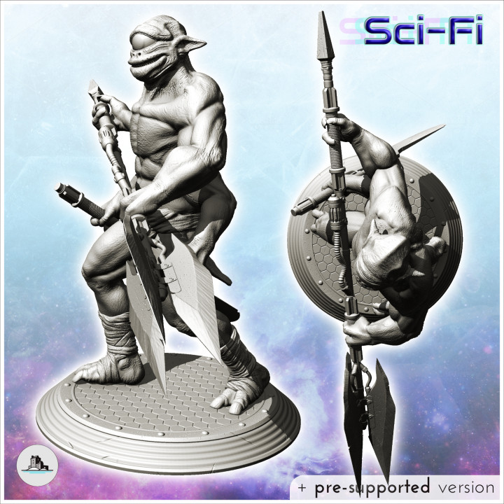 Four-armed alien cyclops with heavy spear (17) - SF SciFi wars future apocalypse post-apo wargaming wargame image