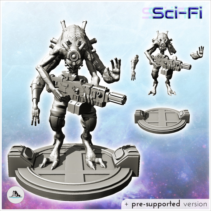 Alien creature with bionic eye and assault rifle (18) - SF SciFi wars future apocalypse post-apo wargaming wargame image