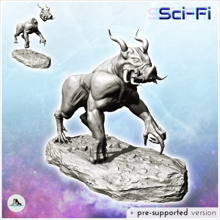 Alien boar creature with double horns and four legs (19) - SF SciFi wars future apocalypse post-apo wargaming wargame image