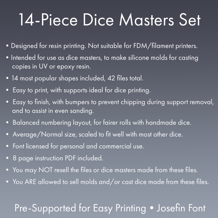 Dice Masters Set - 14 Shapes - Josefin Font - Supports Included image