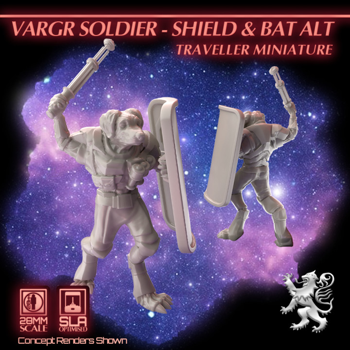 Vargr Soldier - Shield and Bat Alt - Traveller Miniature image