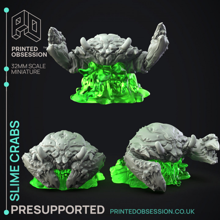 Slime Crabs - 3x Slime Monsters -  PRESUPPORTED - Illustrated and Stats - 32mm scale image