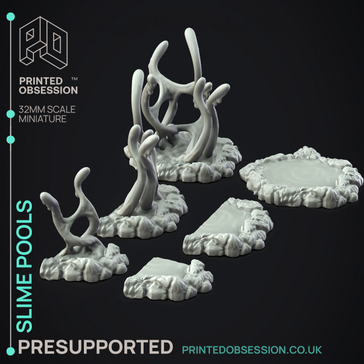 Slime Pools - 6x Enviroment Slimes - PRESUPPORTED - Illustrated and Stats - 32mm scale