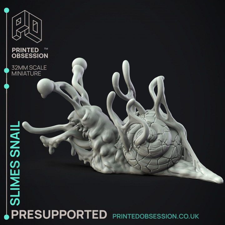 Slime Snail - Slime Monster -  PRESUPPORTED - Illustrated and Stats - 32mm scale image