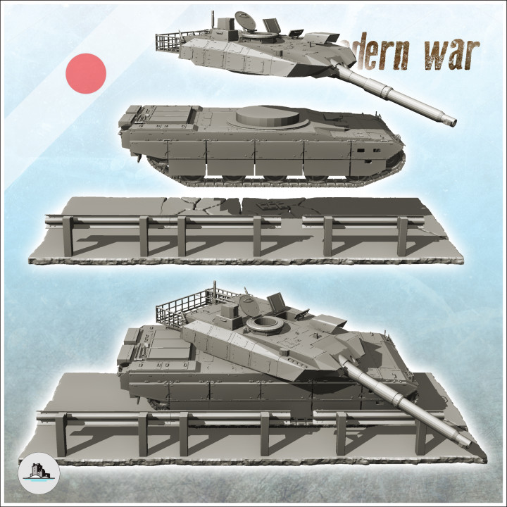 Japanese Type 10 tank destroyed on modern road (6) - Cold Era Modern Warfare Conflict World War 3 RPG Japan image