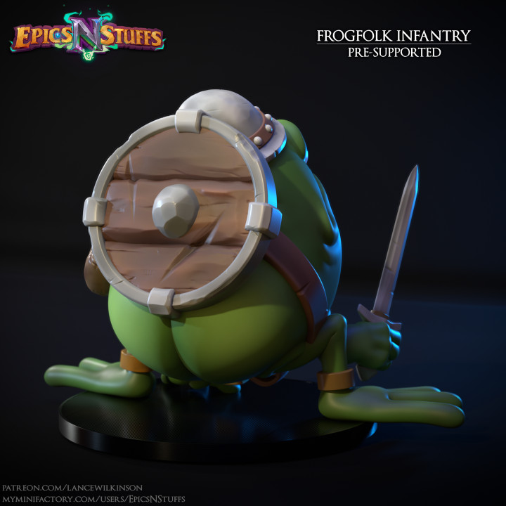 Frogfolk Infantry Miniature, Pre-Supported image