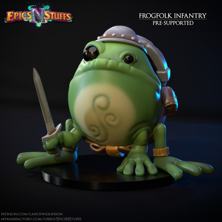 Frogfolk Infantry Miniature, Pre-Supported image