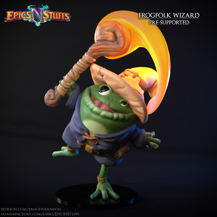 Frogfolk Wizard Miniature, Pre-Supported image