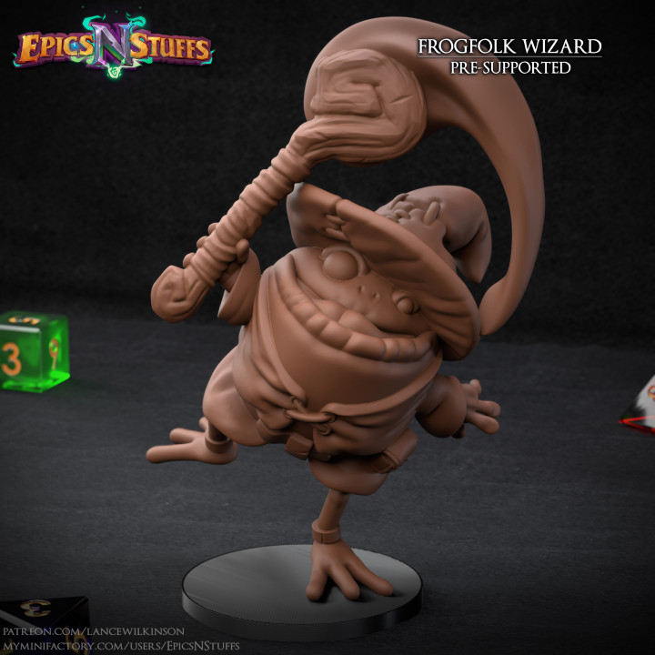 Frogfolk Wizard Miniature, Pre-Supported